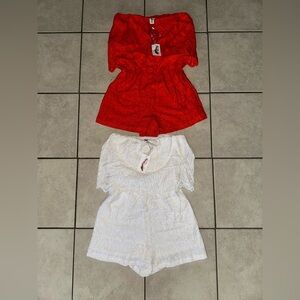 NWT Jessica Simpson Strapless Coral and White Lace Rompers BUNDLE!